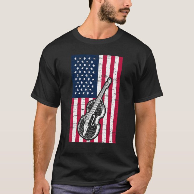 Double Bass US Flag Patriotic Double Bassist T Shirt (Framsida)