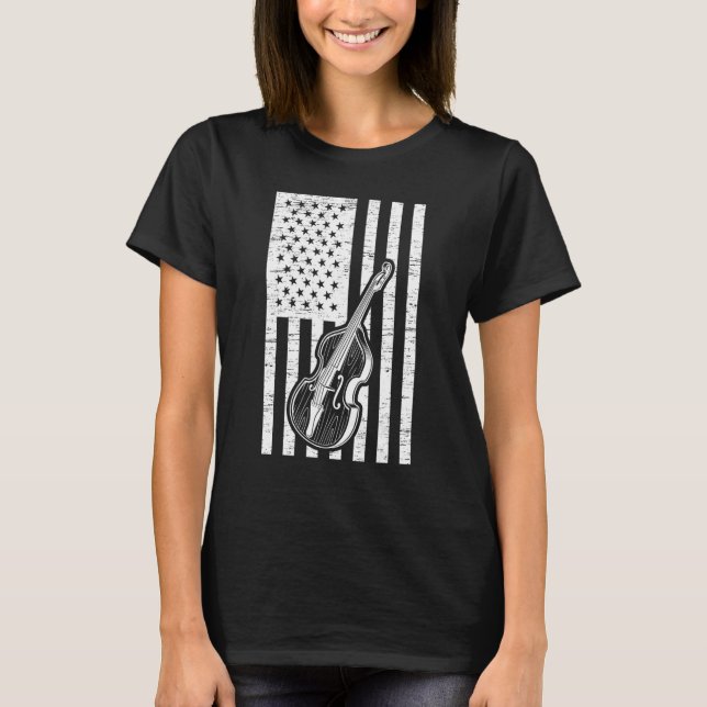 Double Bassist US Flag Double Bass Instrument T Shirt (Framsida)