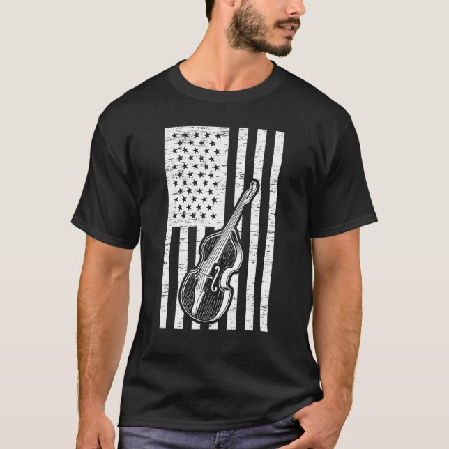 Double Bassist US Flag Double Bass Instrument T Shirt (Framsida)