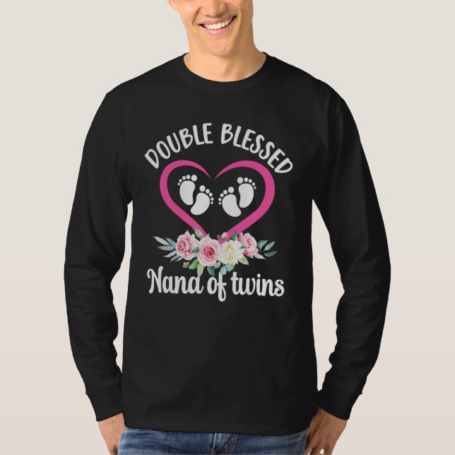 Double Blessed Nana Of Twins Twin Nana Grandma T Shirt (Framsida)