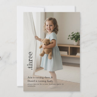 Double Child Kid Sibling Cute Photo Joint Party Inbjudningar