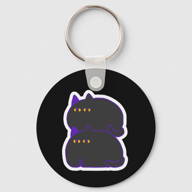 Double Chonky Black Cat Keychain Nyckelring (Framsida)