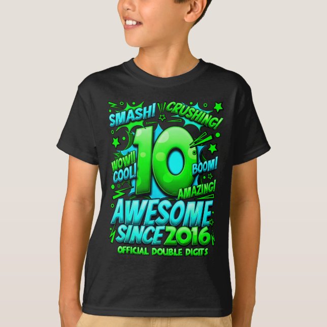 Double Digits 10 Year Old Boys 10th Birthday Boy  T Shirt (Framsida)