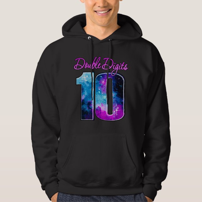 Double Digits 10 Years Old Galaxy Theme, Blue Pink Hoodie (Framsida)