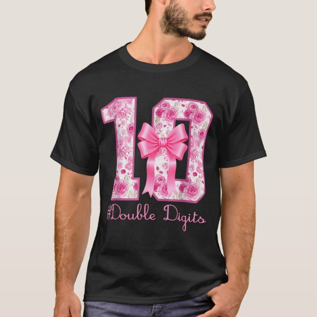 Double Digits 10th Birthday Girl Nk Coquette Bow 1 T Shirt (Framsida)