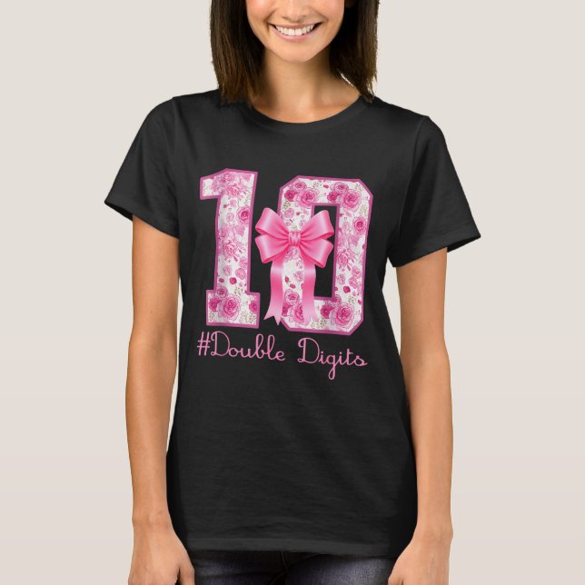 Double Digits 10th Birthday Girl Nk Coquette Bow 1 T Shirt (Framsida)