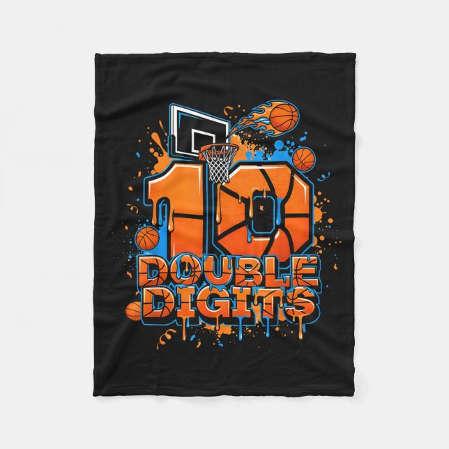Double Digits Birthday 10 Year Old Boy Basketball  Fleecefilt (Framsidan)
