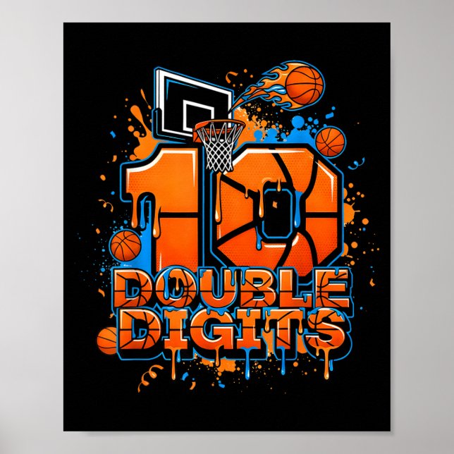 Double Digits Birthday 10 Year Old Boy Basketball  Poster (Framsidan)