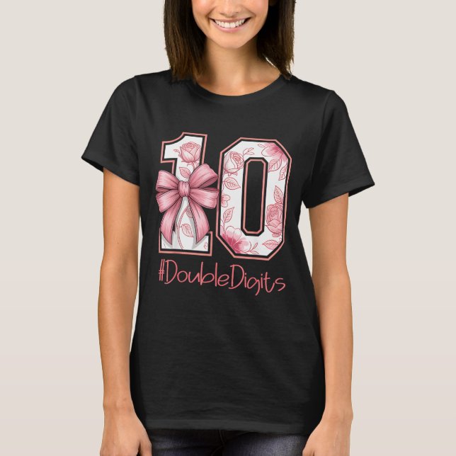 Double Digits Birthday Girl 10th Nk Coquette Bow F T Shirt (Framsida)