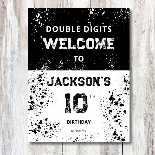 Double Digits Boys 10th Birthday Welcome Sign Poster (Boys 10th Birthday Grunge Double Digits Welcome Poster)