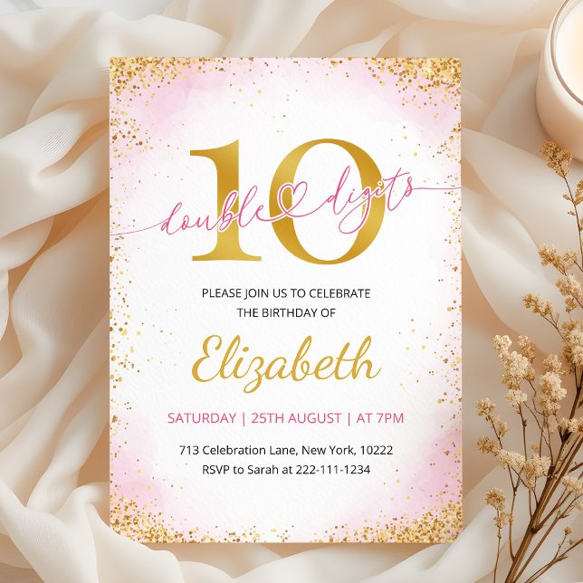 Double Digits Girl 10th Birthday  Inbjudningar (Skapare uppladdad)