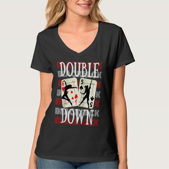 Double Down 21 Casino Gambling Blackjack Raglan Ba T Shirt (Framsida)