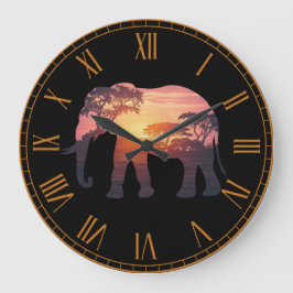 Double Exposure Elephant Silhouette Design – Savan Stor Klocka