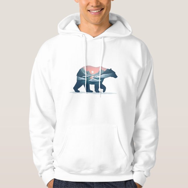 Double Exposure Polar Bear Silhouette Landscape Hoodie (Framsida)