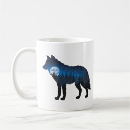 Double Exposure Wolf Silhouette Moonlit and Starry Kaffemugg