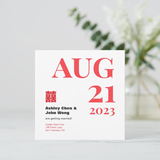 Double happiness Chinese American save the date Inbjudningar (Stående Fram)