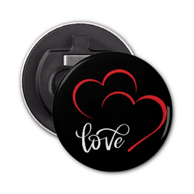 Double Heart 'Love' Badge/Pin Button Flasköppnare (Framsidan)