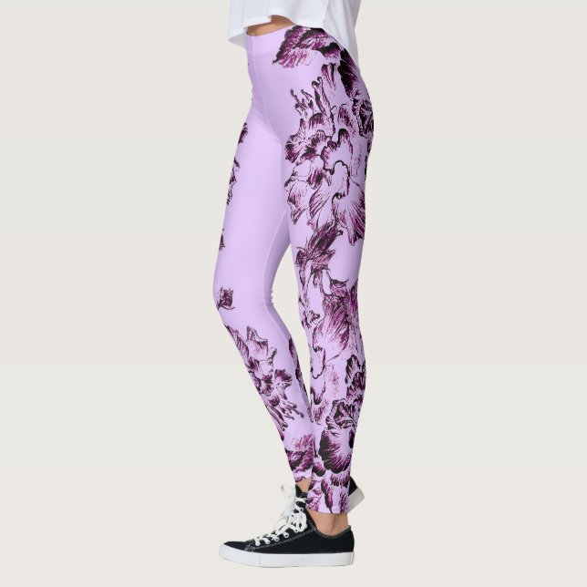 Double Hibiscus Purple on Lt Purple  Leggings (Vänster)