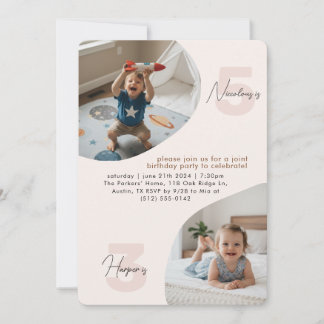 Double Joint Birthday Party Invitations Kids Photo Inbjudningar