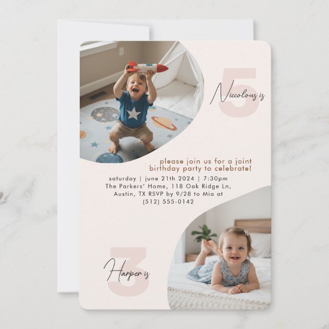 Double Joint Birthday Party Invitations Kids Photo Inbjudningar (Framsida)