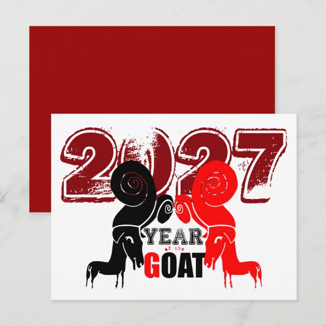 Double Odd Goat Chinese Year Zodiac 2027 PostC H Helg Vykort (Fram/baksida)