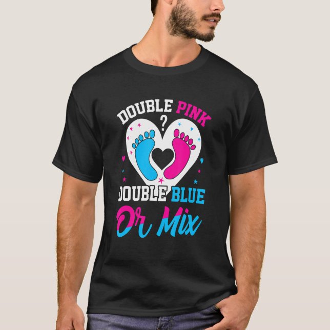 Double Pink Double Blue Mix Twin Gender Announceme T Shirt (Framsida)