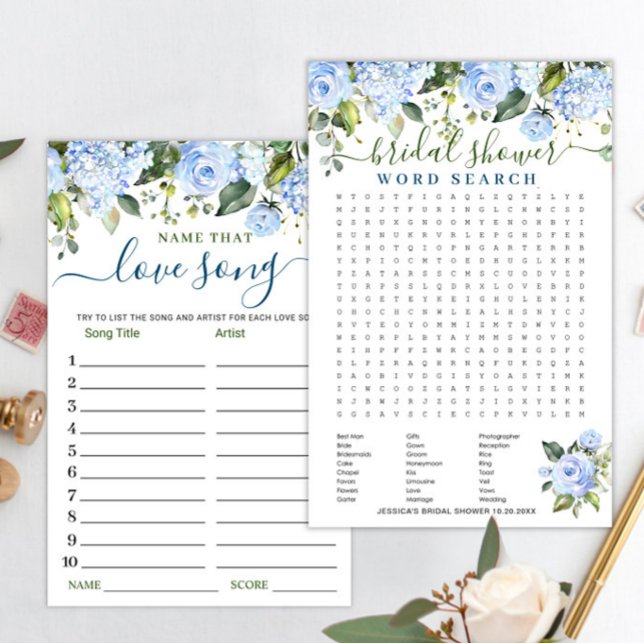 DOUBLE SIDED Blue Hydrangea Bridal Shower Game (Skapare uppladdad)