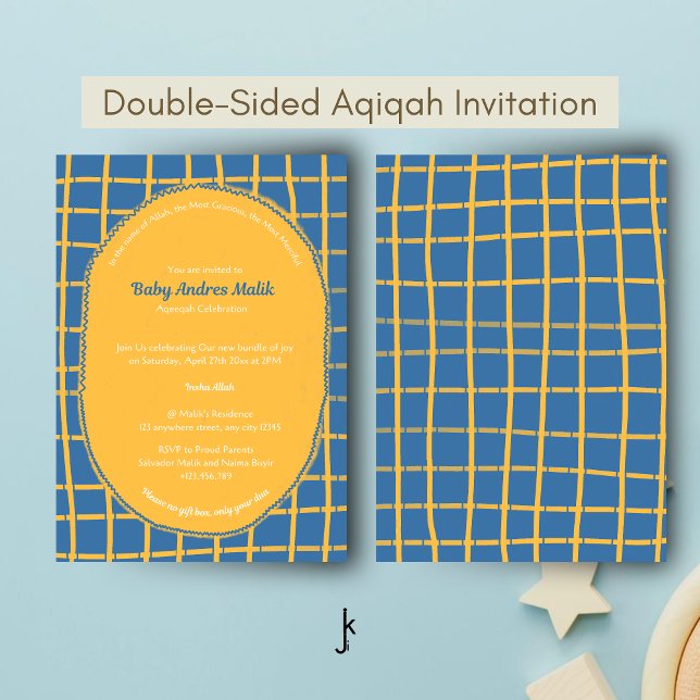Double-Sided Blue Yellow Bright Plaid Hand-Drawn Inbjudningar (Skapare uppladdad)