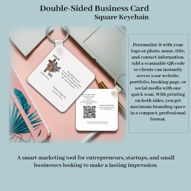 Double Sided Business Card Square Keychain Nyckelring (Skapare uppladdad)