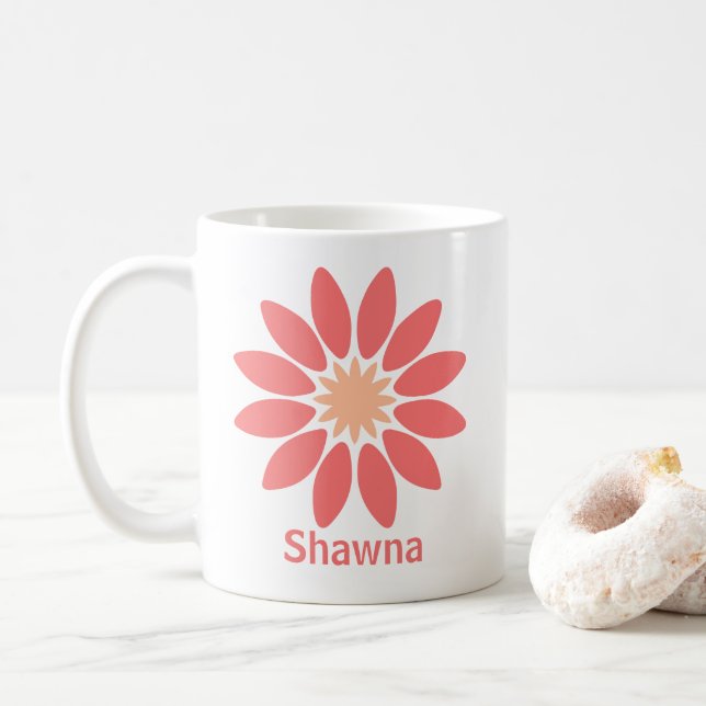 Double-Sided Custom Text and Stylized Coral Daisy Kaffemugg (Med munk)
