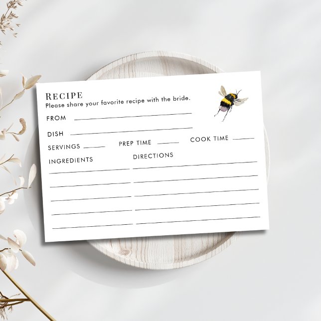 Double Sided Honey Bee Bridal Shower Recipe  Tilläggskort (Skapare uppladdad)
