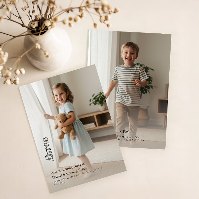 Double Sided Joint Photo Birthday Party Boy Girl Inbjudningar (Skapare uppladdad)