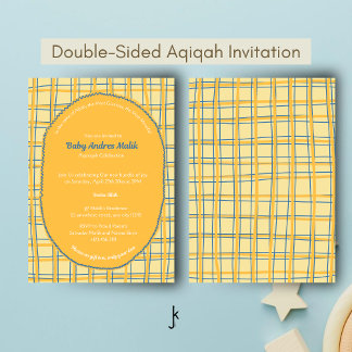 Double-Sided Light Yellow Bright Plaid Hand-Drawn Inbjudningar