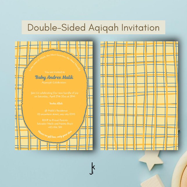 Double-Sided Light Yellow Bright Plaid Hand-Drawn Inbjudningar (Skapare uppladdad)