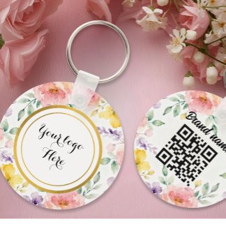 Double sided Logo QR Code floral keychain Nyckelring
