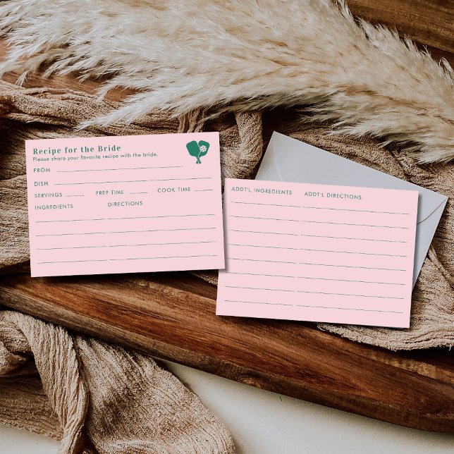 Double Sided Pink Green Bridal Shower Recipe  Tilläggskort (Skapare uppladdad)
