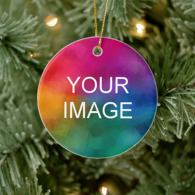 Double Sided Print Upload Own Photo Logo to Circle Julgransprydnad Keramik (Träd)