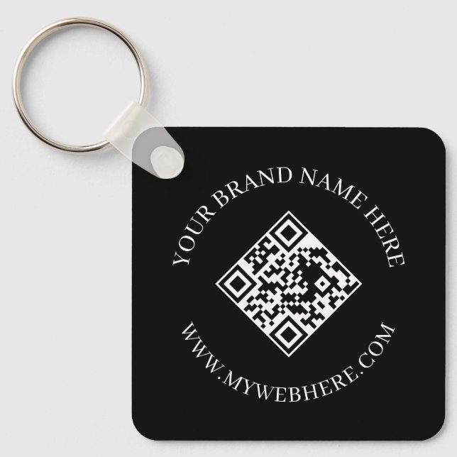 Double Sided QR Code Custom Text Black Keychains Nyckelring (Framsida)