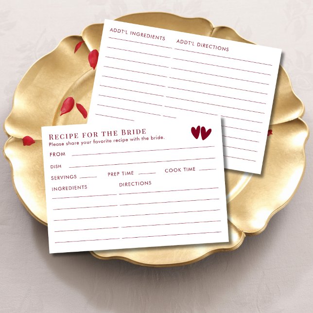 Double Sided Red Valentines Bridal Shower Recipe  Tilläggskort (Skapare uppladdad)