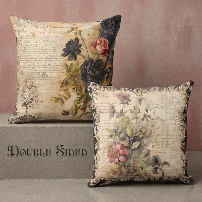Double Sided Victorian Black & Beige Kudde (Skapare uppladdad)