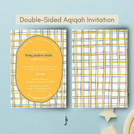Double-Sided White Yellow Bright Plaid Hand-Drawn Inbjudningar