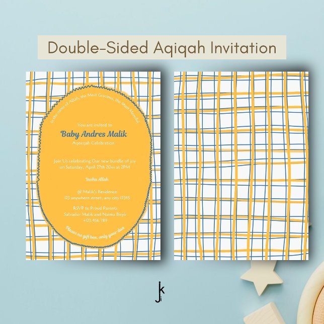 Double-Sided White Yellow Bright Plaid Hand-Drawn Inbjudningar (Skapare uppladdad)