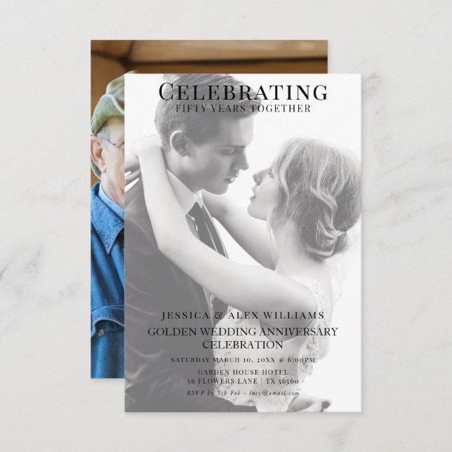 Double Young/Old Photo 50-årsjubileum Inbjudningar (Fram/baksida)