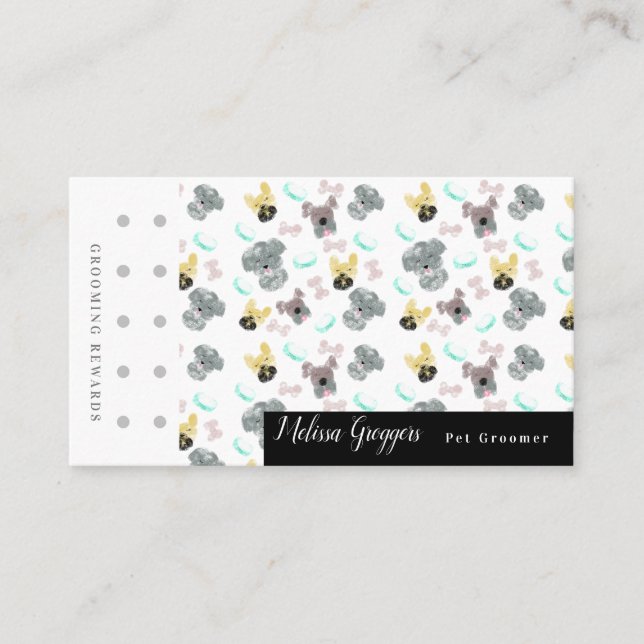 Doudle Puppies Pet Groomer Suger Logotyp bakåt Visitkort (Framsida)