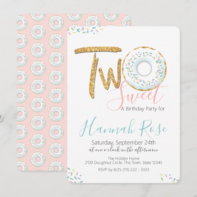 Doughnut 2 Sweet 2nd Birthday Party Inbjudningar (Fram/baksida)