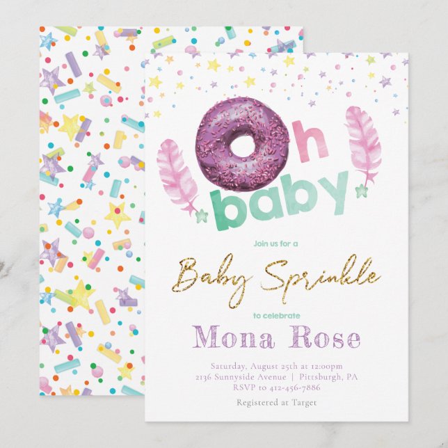 Doughnut Baby Sprinkle Colorful Inbjudningar (Fram/baksida)