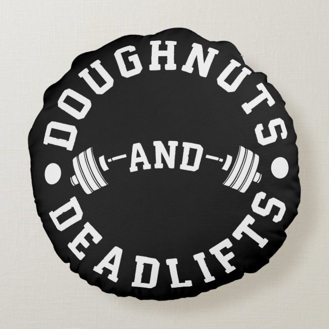 Doughnut och Deadlifts - Carbs - Funny Workout Rund Kudde (Baksidan)