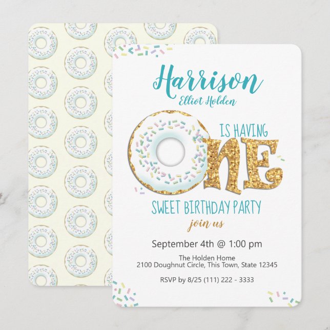Doughnut One Sweet 1st Birthday Party Inbjudningar (Fram/baksida)