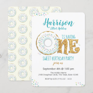 Doughnut One Sweet 1st Birthday Party Inbjudningar