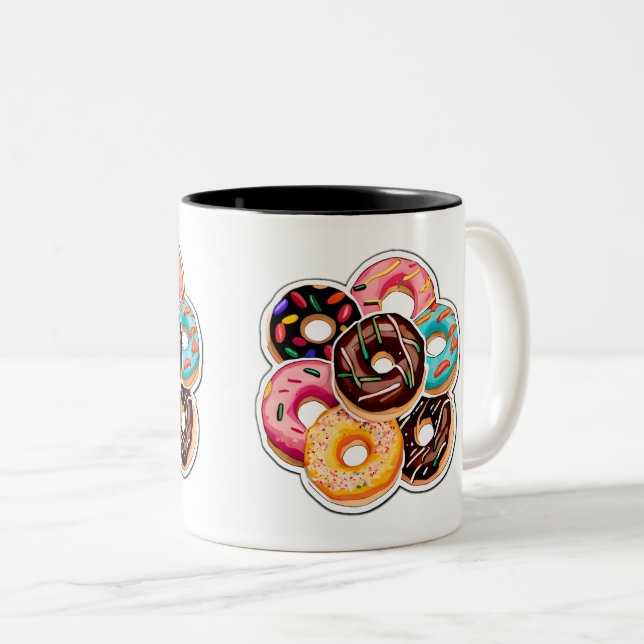 Doughnut Sticker Art Two-Tone Mugg, 11 oz Två-Tonad Mugg (Framsida höger)